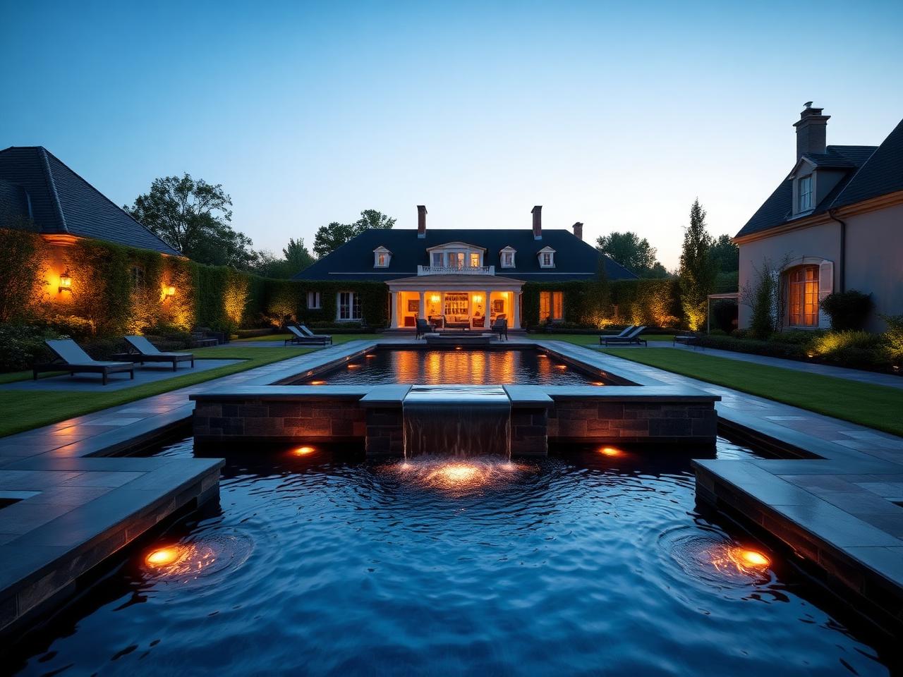 Luxe zwembad met waterval in het midden, Bio Pools & Gardens